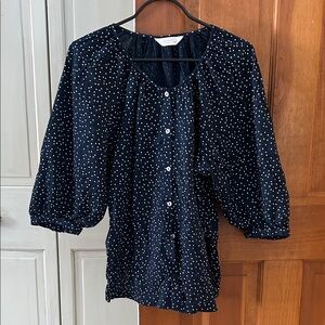 Doen Style- Women's Navy Polka Dot Blouse